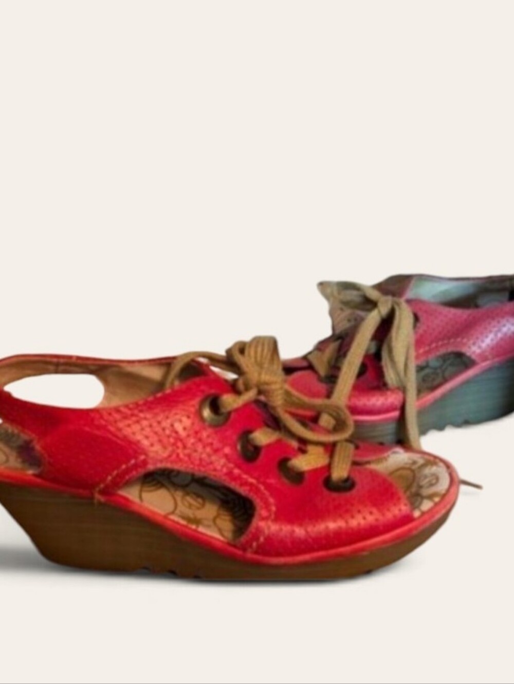 Fly London Ylva lace-up perforated wedge Size 40(9.5)